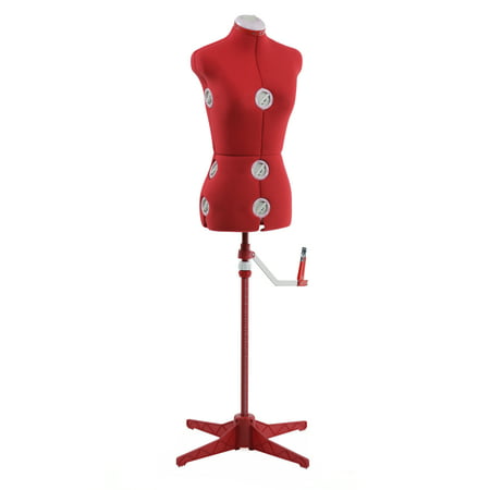 SINGER® Adjustable Dress Form Mannequin Red Size Small/Medium, Fabric-Backed with 12