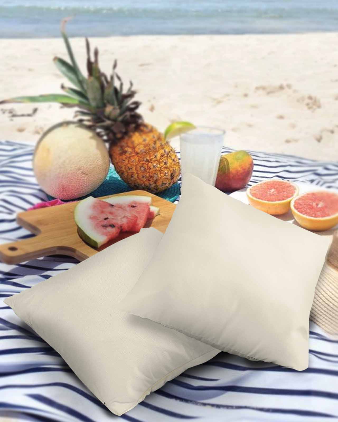 Pack of 2 Outdoor Pillow Covers, Cream Solid Color Waterproof Square Throw Pillowcase Cushion Decorative Pillow Covers for Couch Patio Tent, 18x18 in