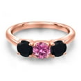 thumbnail image 3 of Gem Stone King 18K Rose Gold Plated Silver Pink Moissanite and Black Onyx Engagement Ring for Women | 1.45 Cttw | Round 5MM | Gemstone Birthstone | Size 6, 3 of 6