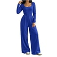 thumbnail image 6 of Bloomae One Piece Jumpsuits for Women Dressy Casual Long Sleeve Crewneck Basic Solid Color Elastic High Waist Wide Leg Romper Overalls Fall Outfits 2026, 6 of 8