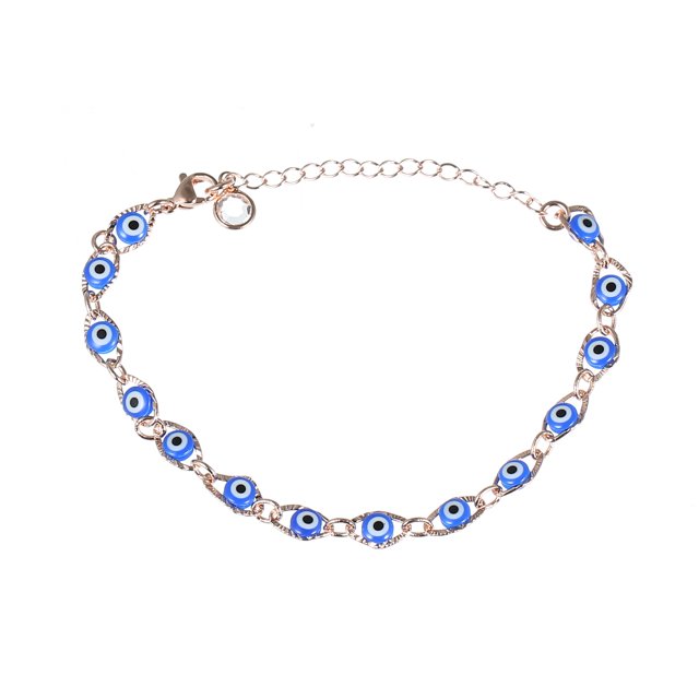 Pulsera Unique Bargains Tono Oro Rosa Azul Mini Mal de Ojo para Mujer
