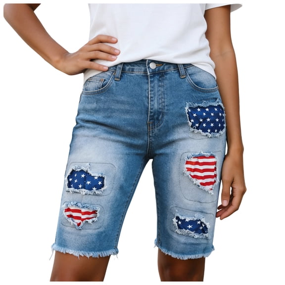 OJSFQUFP Jeans for Women Womens Jean Shorts High Waisted Ripped Distressed Casual Summer Denim Shorts
