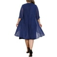 thumbnail image 3 of Agnes Orinda Women's Plus Size Easter Cocktail Dress Sequin Mesh Cape Overlay Crew Neck Wedding Guest Foral Midi Pencil Bodycon Dress 1X Navy Blue, 3 of 5