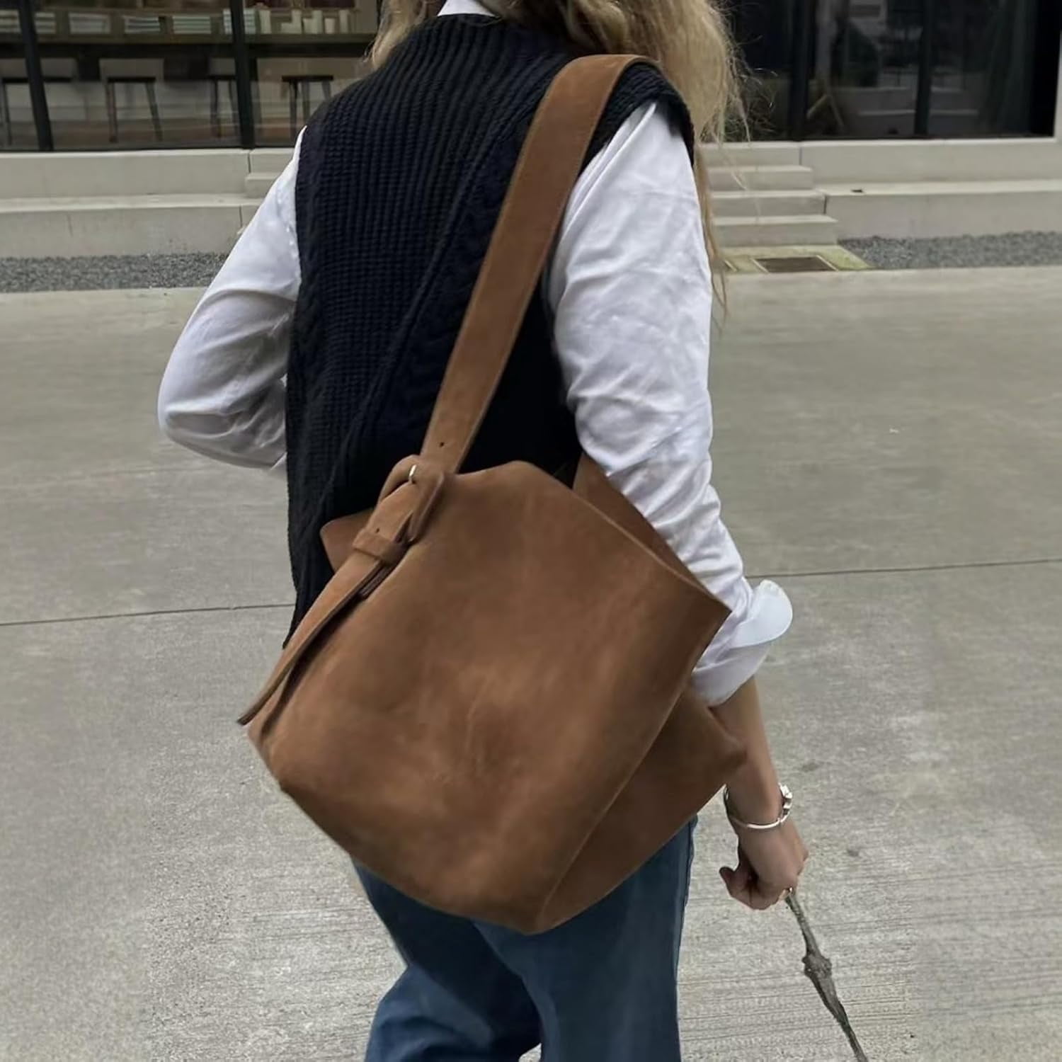 SPEKSEE Suede Tote Bag for Women Large Tote Purse Handbags Crossbody Designer Purse Vintage Soft Suede Working Bag
