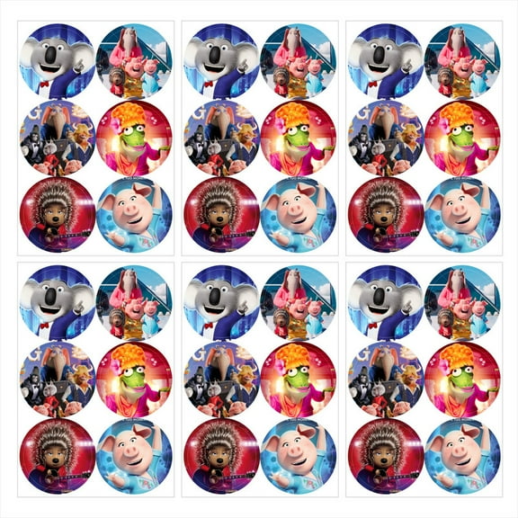 Sing Movie Stickers Labels Birthday Party Favors Thank You Themed Round Circle Baby Shower 60pcs