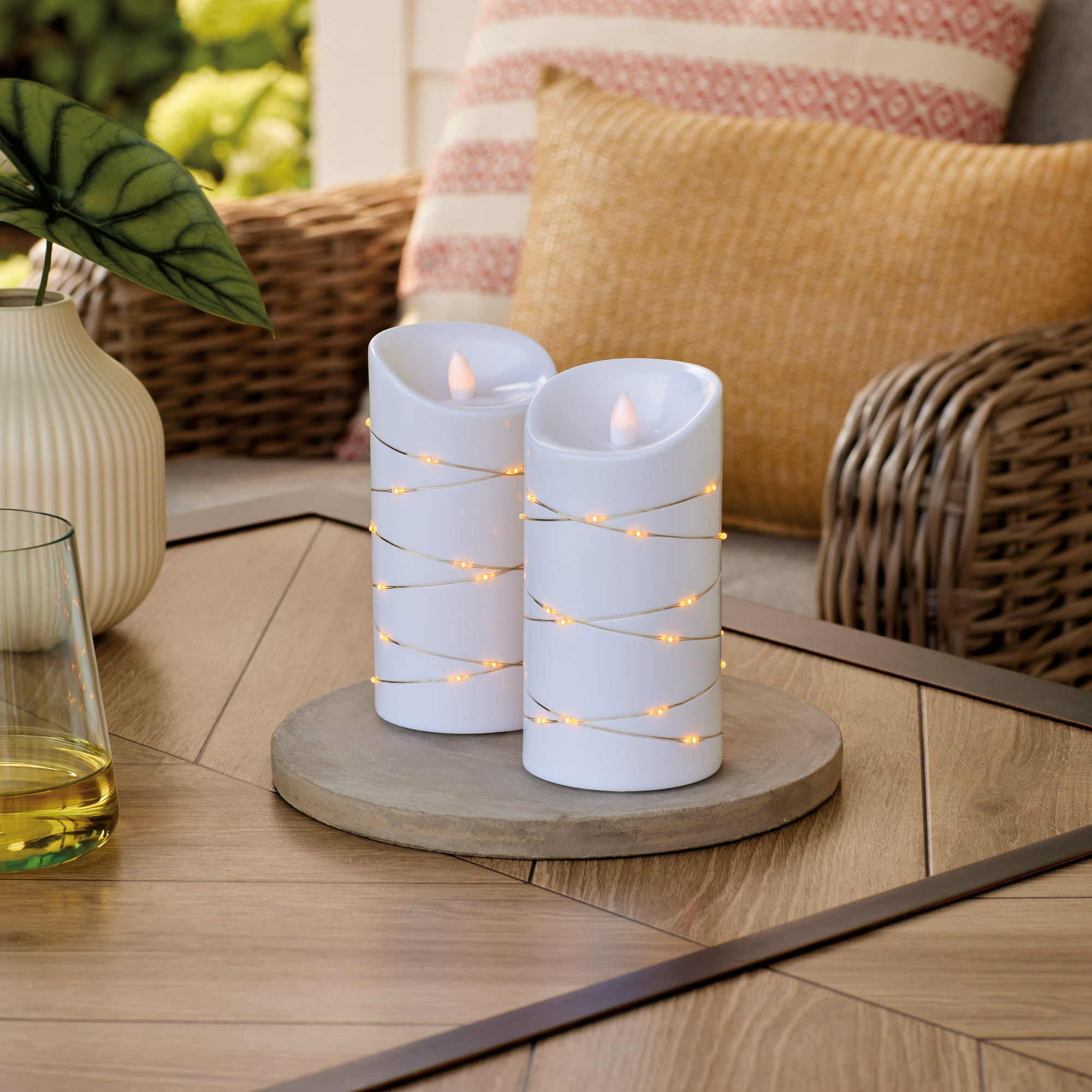 Better Homes & Gardens 2PK Flameless LED Pillar White Candles, 3"Dia. x 6"H, 0.34 lb Weight each