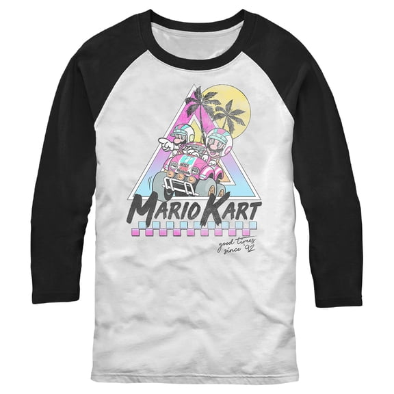 Men's Nintendo Mario and Luigi Retro Beach Race Baseball Graphic Tee White/Black Large