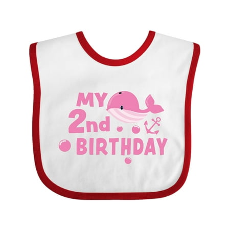 

Inktastic Nautical My 2nd Birthday with Pink Whale Gift Baby Boy or Baby Girl Bib