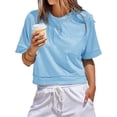 thumbnail image 2 of Womens Oversized Crop Tops Workout Short Sleeve T Shirts Summer Casual Loose Fit Basic Tee Shirts with Pockets, 2 of 5