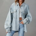 thumbnail image 1 of Qiopertar Women's Jean Jacket Frayed Washed Button Denim Jacket With Pockets Clearance Free Shipping under $5 Saving Up To 90% Off, 1 of 9