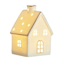 2025 Ceramic Christmas Luminous House Decoration - White Ornament Festive Home Figurine with Warm Light for Holiday Xmas Scene Decor, Night Light