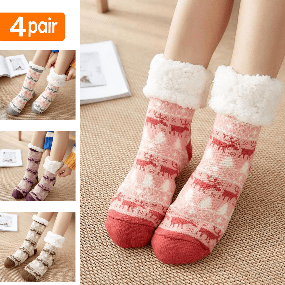 Women Home Bed Floor Socks Soft Fluffy Thick Warm Winter Hosiery Xmas Sock Gift 
