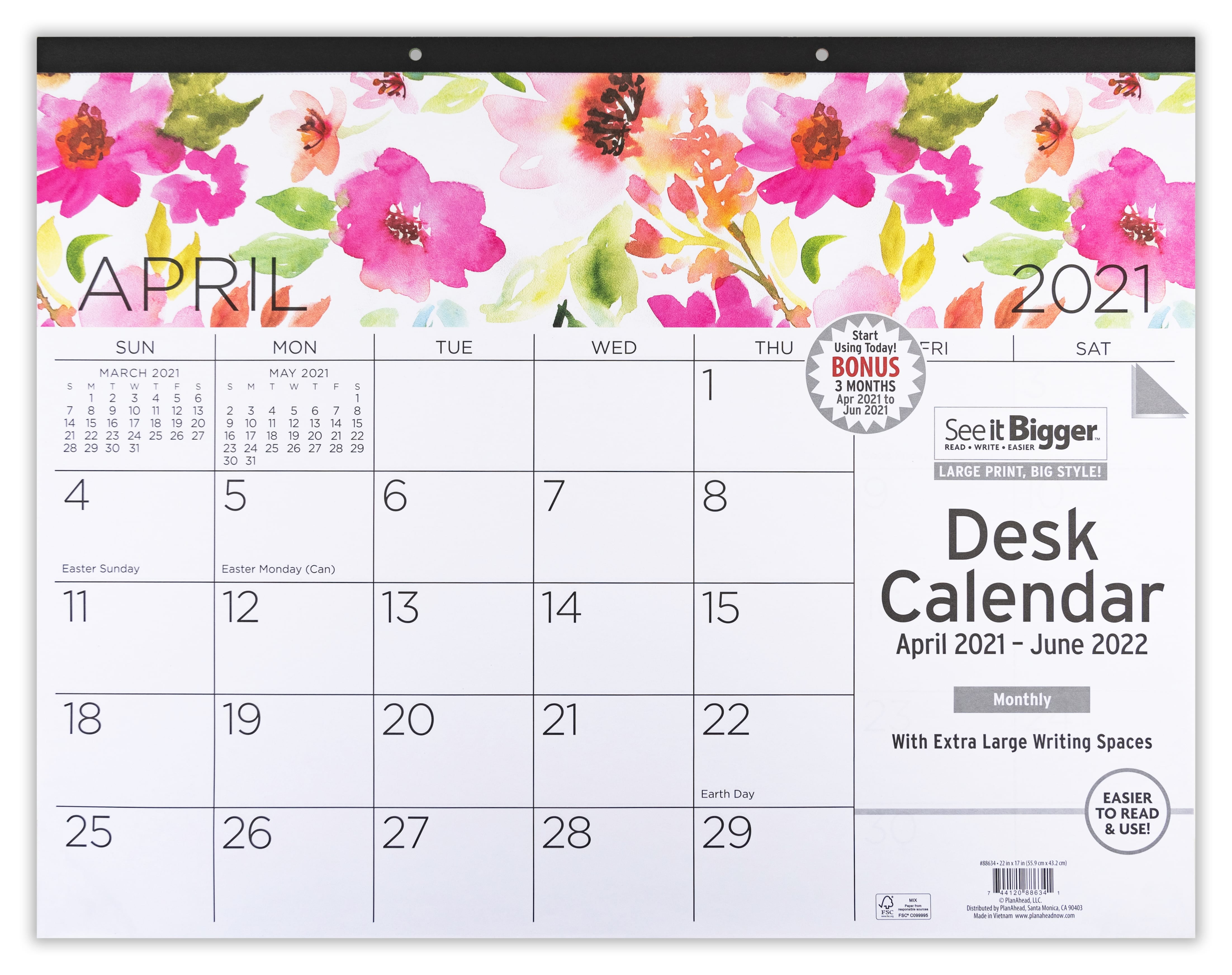 2020 Month to View Desk Calendar Home Office Table Work Planner PURPLE FLOWERS 