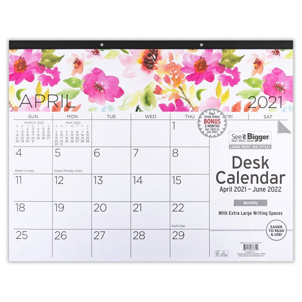 April 2021 June 2022 Monthly Deskpad Calendar, 17"x22", See It Bigger