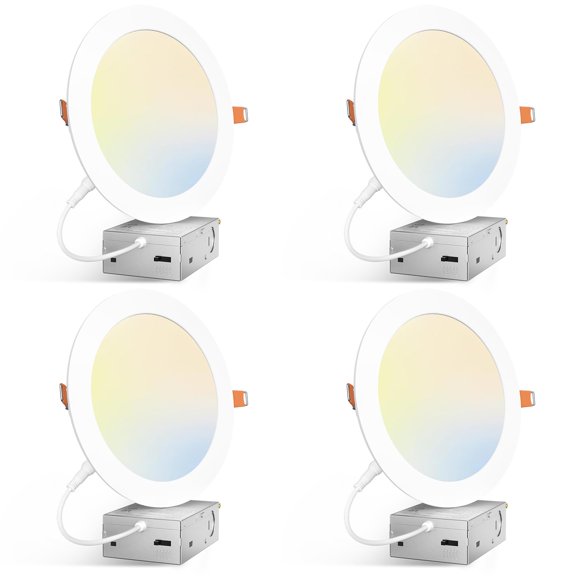 Amico Lot de 4 Lumières de Plafond Encastrées Ultra-Minces LED Sans Canettes 7 Pouces 5CCT avec Boîte de Jonction, 2700K/3000K/3500K/4000K/5000K au Choix, 15W100W, 1300LM Haute Luminosité