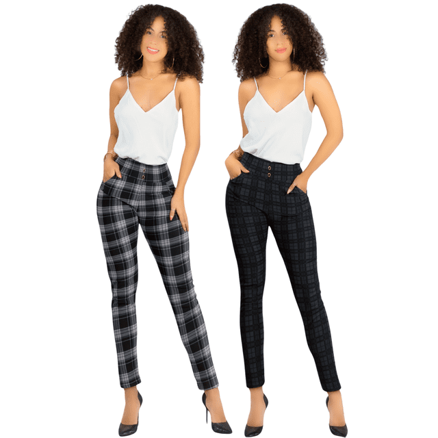 Set De 2 Leggings Elegantes Jegging Mujer a Cuadros Stretch Looks Formal y Casual Mayón y Mallones Mayón Mallones