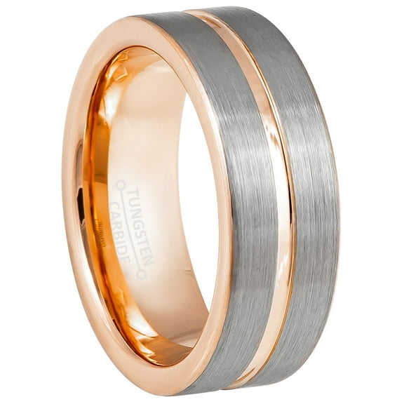 Jewelry Avalanche Grooved Rose Gold Pipe Cut Tungsten Wedding Band for Men, 8MM, size 10