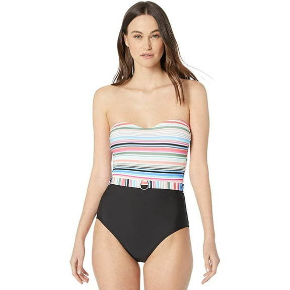 Athena Women's Strapless Bandeau One Piece, Color Coded Multi Stripe, 14