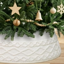 Knitted Christmas Tree Skirt Collar, Cable Knit Christmas Tree Skirt Xmas Tree Stand Base Cover Rustic Handmade Tree Ring Tree Skirt for Artificial Trees Christmas Farmhouse Home Decor (White)