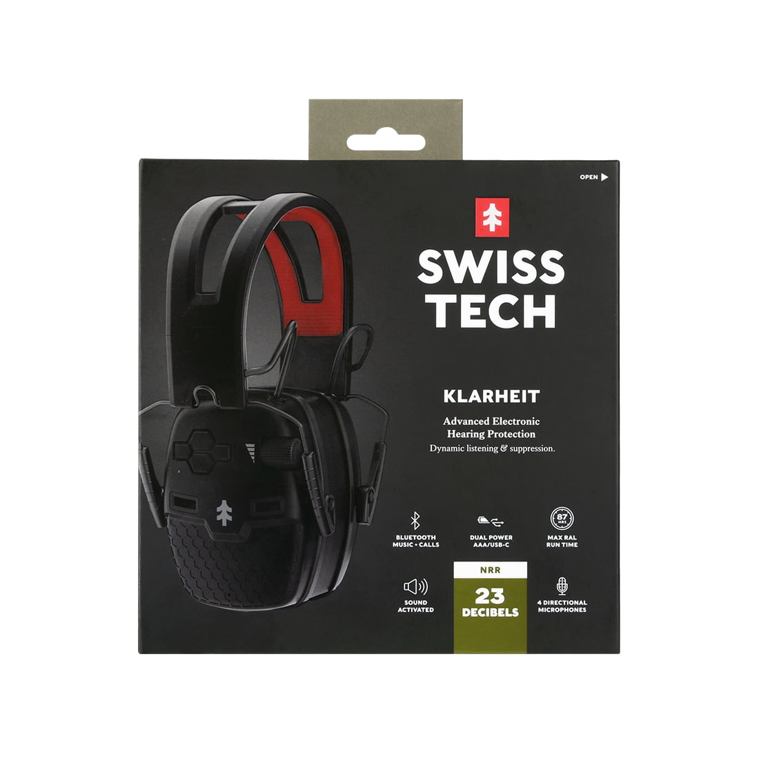 Swiss Tech Premium Electronic Hearing Protection Earmuffs, Dual Power, Multi Mode, Klarheit