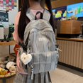 thumbnail image 5 of Plaid Stripe School Backpack, Waterproof Laptop Backpack with Pendant, Nylon Lightweight Bag for Travel Work College, Black, 5 of 5
