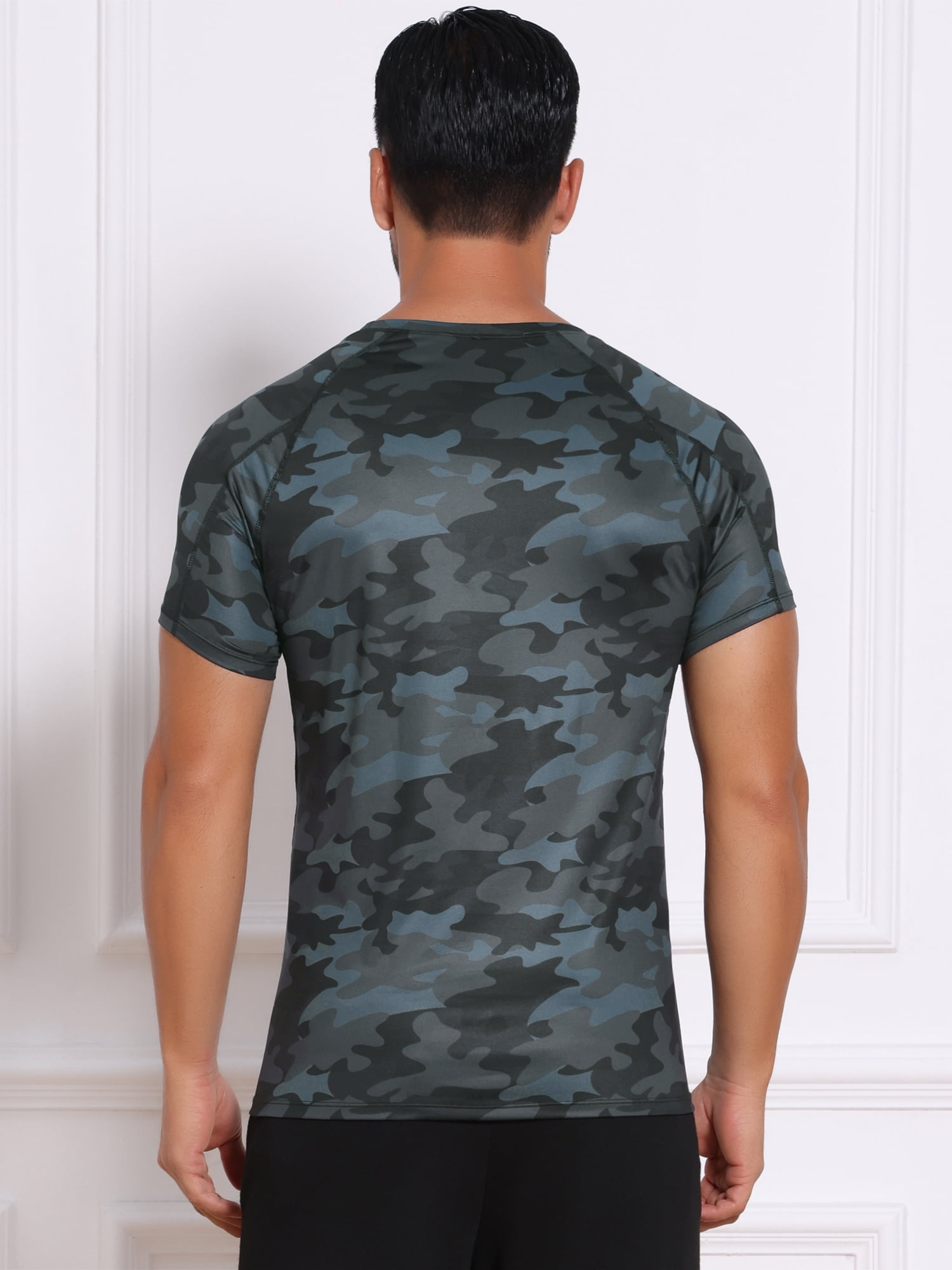 DARING DIVA Men's Workout Stretch Crew Neck Short Sleeve T-Shirt L Dark Gray