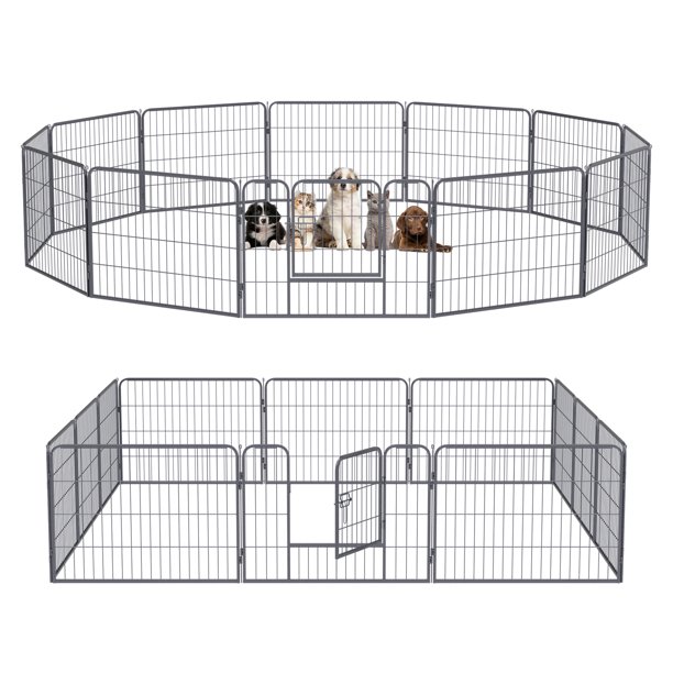 Qianruida Dog Playpen 12P24"H Dog Fence with Door Dog Exercise Pen for