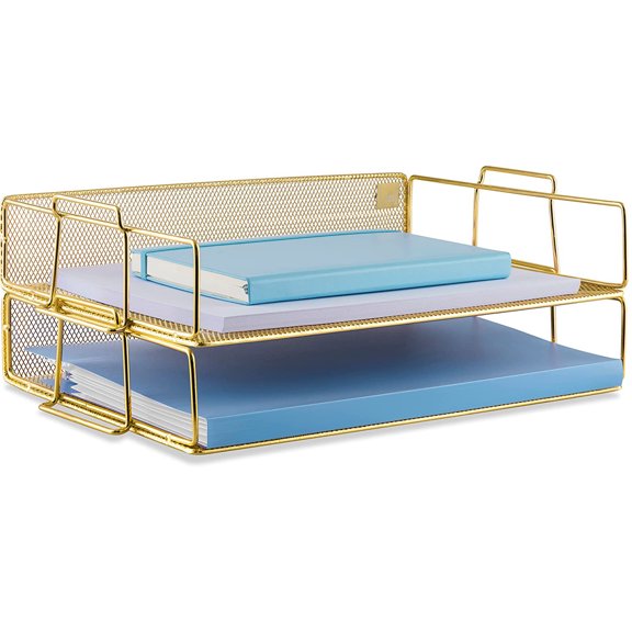 Mindspace Desk Organizers 2 Tier Document Mesh Desk Organizer for Office Supplies and Accessories Gold