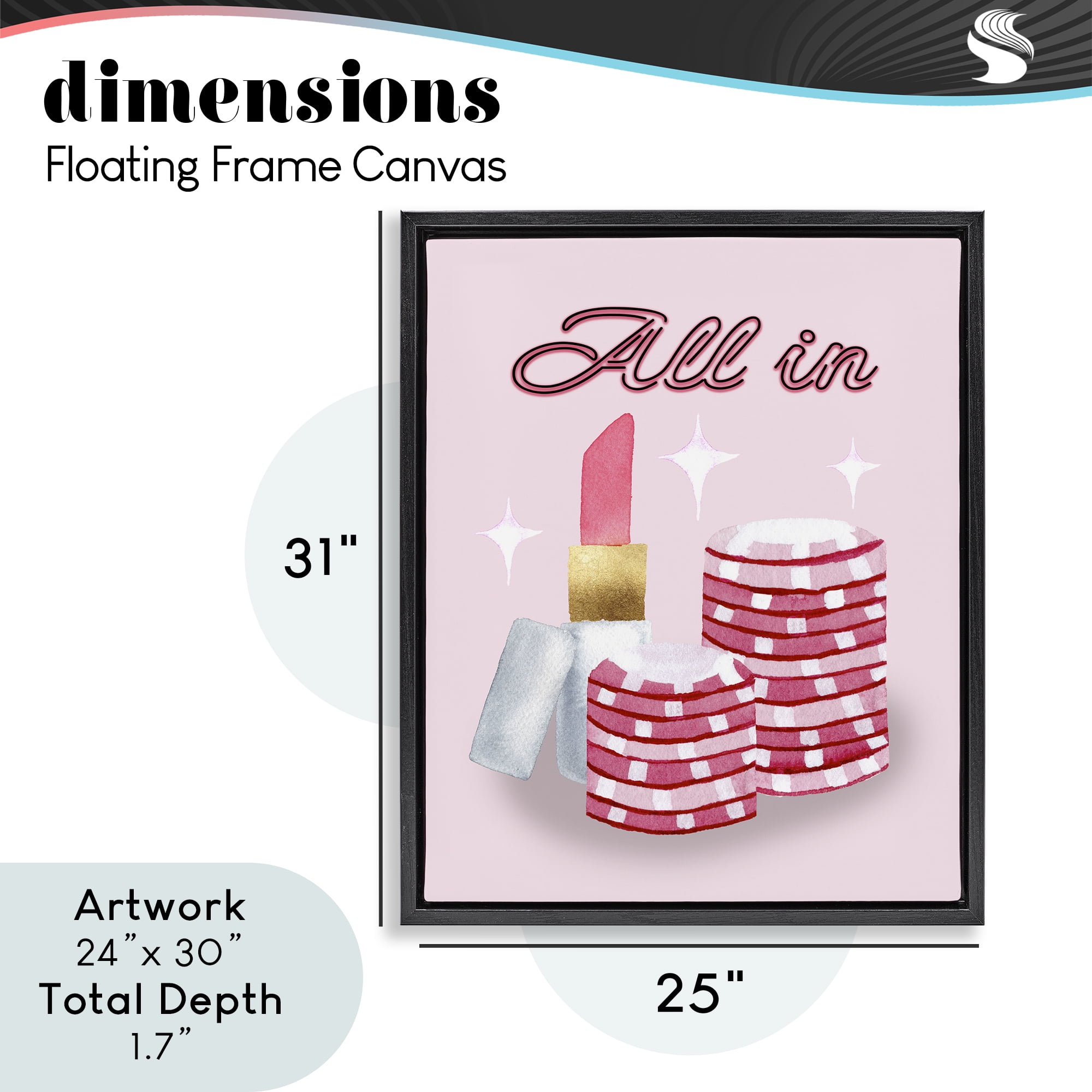 All In Poker Chips & Lipstick Black Framed Floater Canvas Wall Art, design by Nina Jacobs