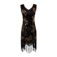 thumbnail image 1 of Vestido elegante de lentejuelas para mujer, brillante, con borlas, para actuaciones en el escenario de samba y club. Oro negro, 1 of 9