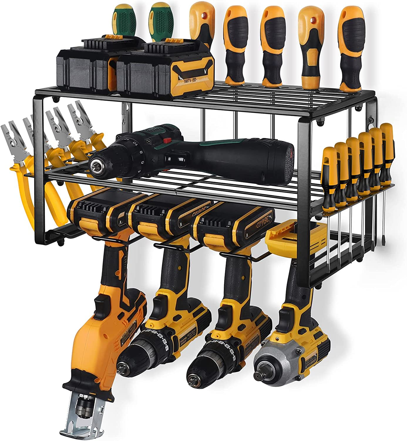 Power Tool Organizer Power Tool Storage Rack Heavy Duty Floating Tool Shelf Drill Holder Wall Mount Drill Charging Station with 4 Hanging Slots for Cordless Drill Workshop Garage Organization 