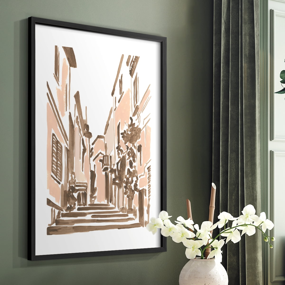 Blush Architecture Study I Framed Print in Black Solid Wood Framed Print No Nail Hanging