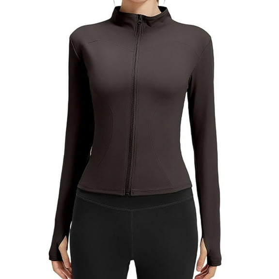 Women's Cropped Workout Jacket Long Sleeve Slim Fit Lightweight Athletic Yoga Tops Full Zip Running Fitness Clothing