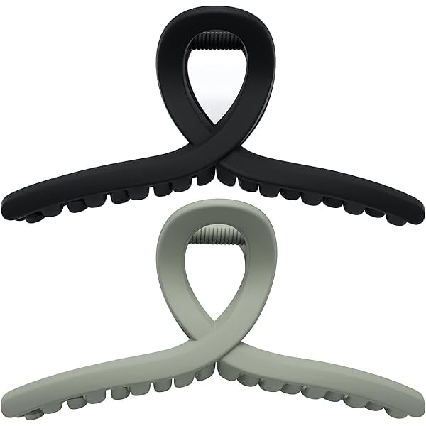 wonima11 Extra Large Claw Clips for Thick Hair and Long Hair, 2 Pack XXl Jumbo Claw clips, Oversized Matte Non-slip Butterfly Hair Clips for Women, Big Strong Hold Jaw Clip, Black & Ash Green
