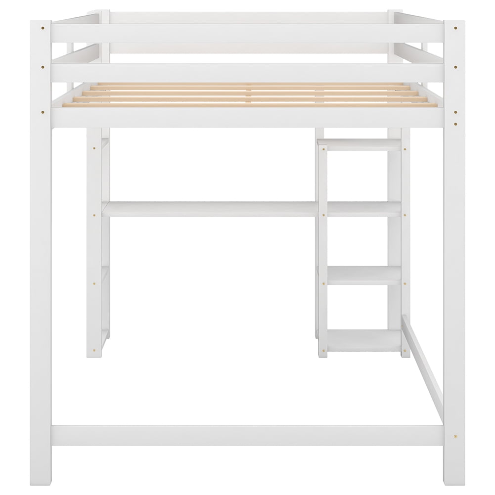 Kadyn Full Size Loft Bed with Built-in Desk and Shelves, No Box Spring Needed, White