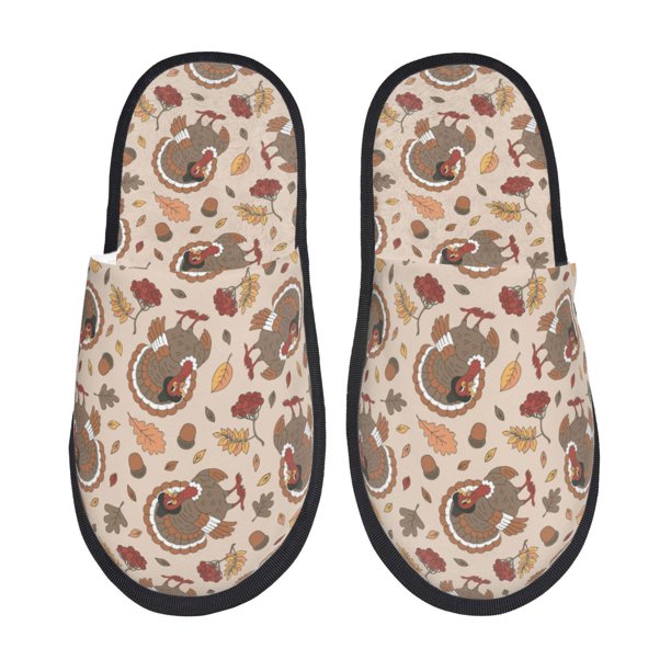 Balery Cute Autumn Turkey Pantuflas de Casa de Felpa Silenciosas con Diseño Estampado, Zapatillas Cómodas Antideslizantes de Algodón para Interior-Large