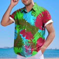 thumbnail image 4 of Mens Manga Corta Botón Abajo Camisas Casual Suelto Impreso Cardigan Girar Cuello Blusa, Transpirable para el Entrenamiento, 4 of 6