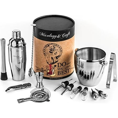 Mixology Bartender Kit 15-Piece Bar Tool Set Incl. Ice Bucket for Parties - Martini Cocktail Shaker Set for Home Bartending