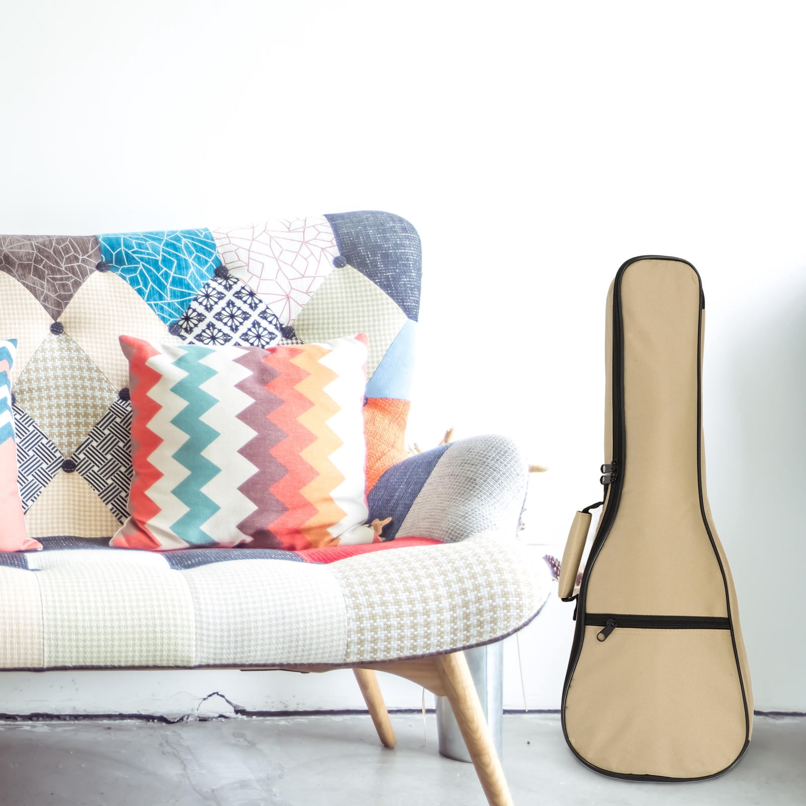 HONMEET Khaki Water-Resistant Ukulele Case with Oxford Fabric, Adjustable Shoulder Straps, Travel Storage Pouch Included