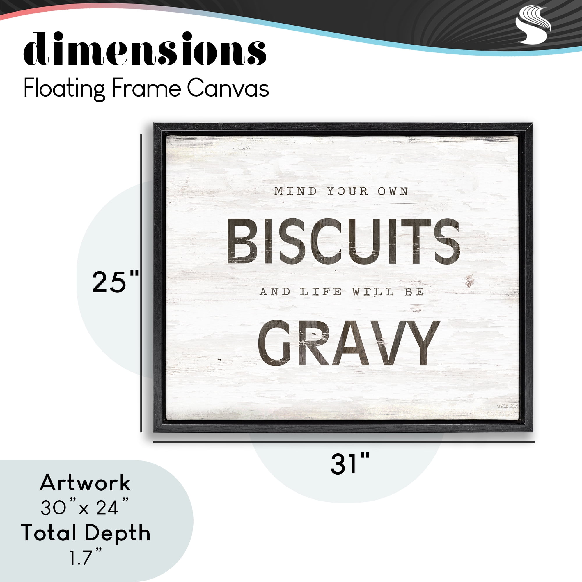 Stupell Industries Mind Your Biscuits Life Is Gravy Black Framed Floater Canvas Wall Art, design by Cindy Jacobs