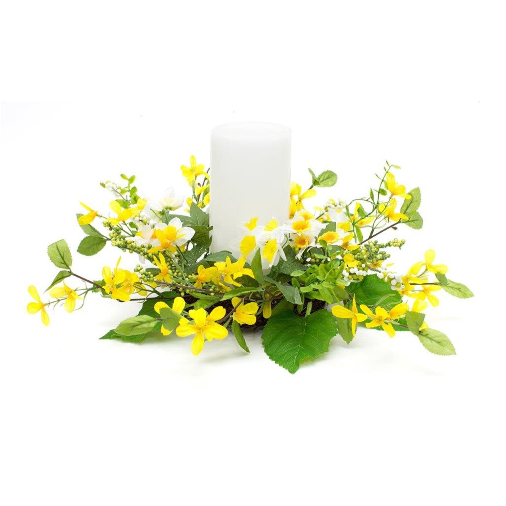 Narcissus and Forsythia Candle Ring 22"D Polyester (Fits a 6" Candle)