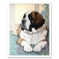 thumbnail image 1 of St Bernard Dog Lying by Flower Pot Modern Bright Multicoloured Illustration Art Print Framed Poster Wall Decor 12x16 inch, 1 of 5