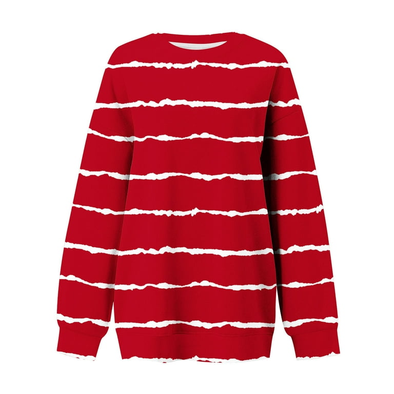 Womens Striped Sweatshirt Lightweight Casual Crew Neck Long Sleeve