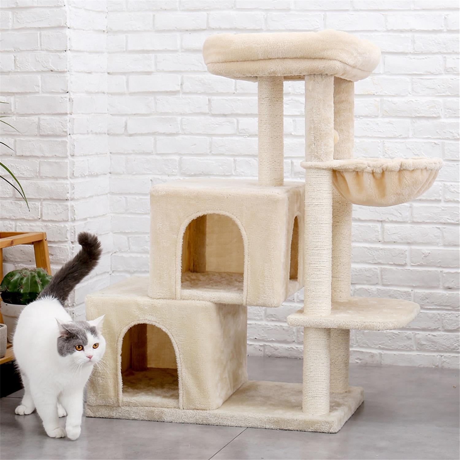 Pefilos 42" Cat Tree House for Multiple Cats, Cat Tower with Double Spacious Condos Perch, Hammock, Kittens Activity Centre, Beige Pefilos 42" Cat Tree House for Multiple Cats, Cat Tower with Double Spacious Condos Perch, Hammock, Kittens Activity Centre, Beige