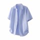 thumbnail image 2 of Blusa y camisa de manga corta con cuello vuelto para hombre, informal, de verano, a rayas, de manga corta, con bolsillo de solapa, fina, de poliéster, 2 of 8