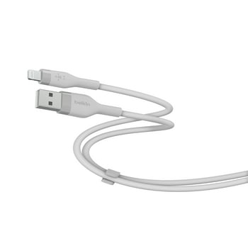 Belkin BoostCharge Flex Silicone USB-A to Lightning Cable, MFi Certified Charging Cable for iPhone 14, 13, 12, 11, iPad and More - Silver, 5 feet