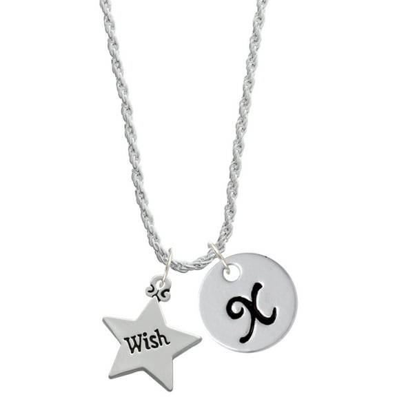 Delight Jewelry Silvertone Wish Star Silvertone Script Initial Disc - X - Charm Necklace, 20"+3"