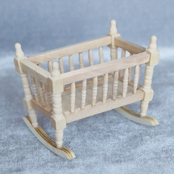 SPRING PARK Dollhouse Cradles Smooth Kids Gift Wooden Scale 1:12 Dollhouse Cradle Baby Crib for Decor