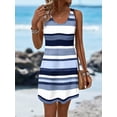 thumbnail image 5 of Multicolor Navy Blue And White Striped Sleeveless Round Neck Mini Dress For Women Casual Vacation Dress, 5 of 6