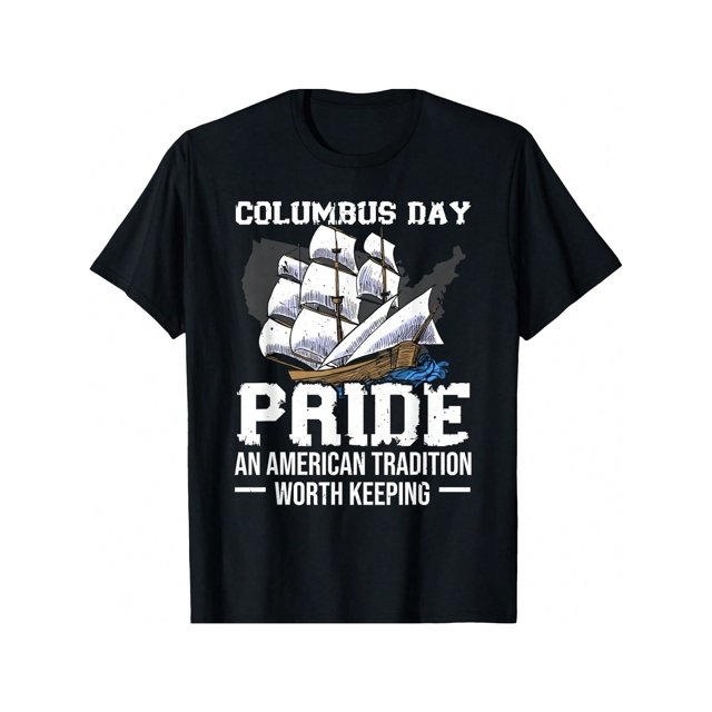 Christopher Columbus Italian Happy Columbus T-Shirt Short Sleeve Crew Neck Casual Top for Spring & Summer, Lightweight Summer & Spring Tee, Machine Washable, Nontransparent Fabric